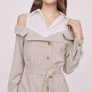MAJE BEIGE REDWAN PLAID DRESS